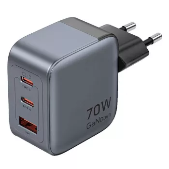 Vention GaN-oplader FEXH0-EU 70W — 2x USB-C + 1x USB-A, PD 70W, 100–240V