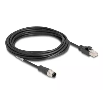Netwerkkabel DeLOCK M12 kabel A-gecodeerd 8-polig stekker naar RJ45 stekker Cat5e 5 m zwart