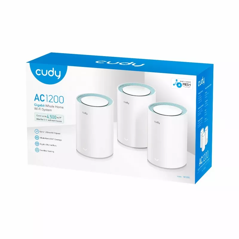 Cudy M1300 3-pack mesh-wifisysteem dualband (2,4 GHz / 5 GHz) Wi-Fi 5 (802.11ac) wit 1 intern