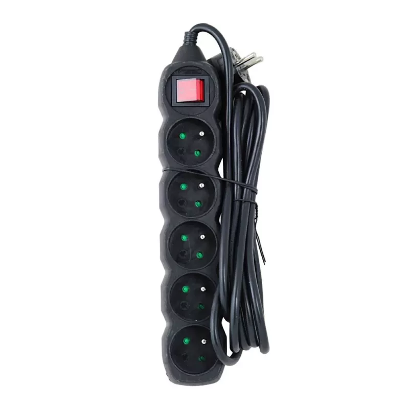 Stroomverlenging ESPERANZA ELK215K – 3 m kabel, 5 Type-E-aardingsstopcontacten, voor binnen, zwart