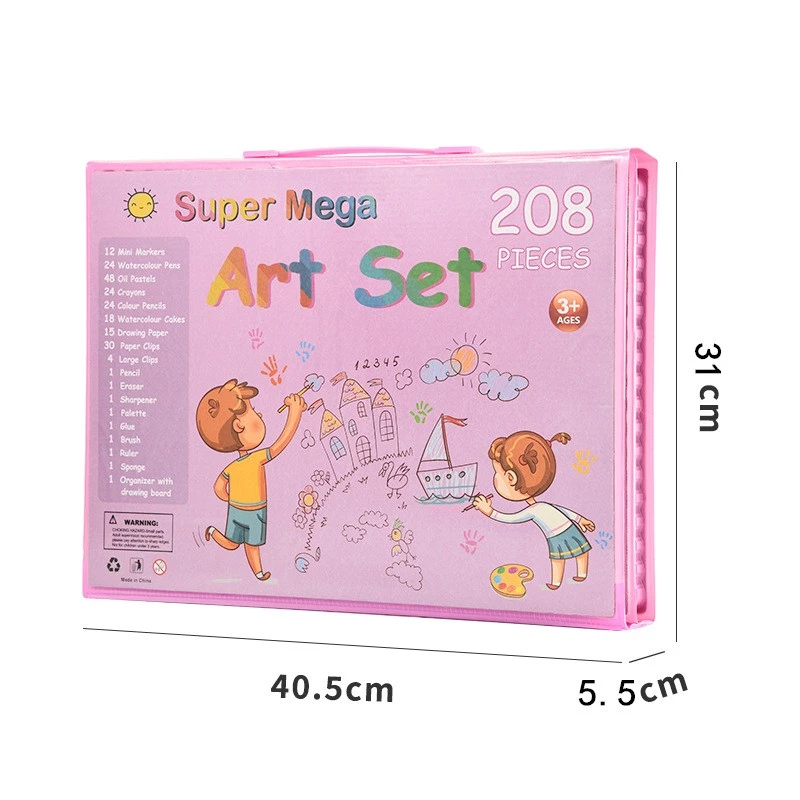 Kunstset Extralink 208-delig — kleurstel met penselen, kleuren, stiften