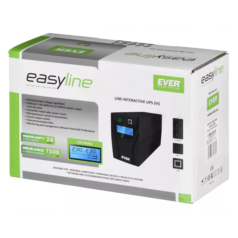 Ever EASYLINE 850 AVR USB line-interactive 0,85 kVA 480 W 2 AC-uitgangen