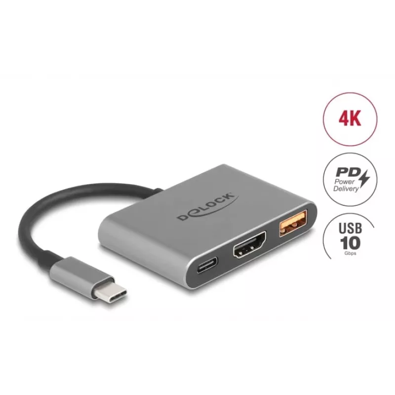 DeLOCK 61071 videokabel-adapter 0,1 m USB Type-C USB Type-C USB Type-A HDMI grijs
