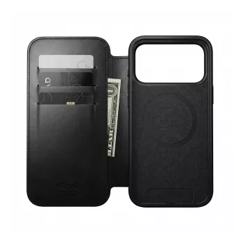 Smartphone leren folio Nomad Modern Leather Folio voor iPhone 17 Pro – zwart Horween