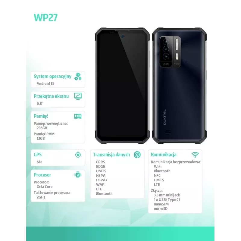 Smartphone Oukitel WP27 6,78 inch 12 GB/256 GB zwart