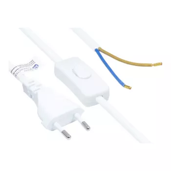 Euro-netkabel Euro-stekker Type-C (recht) naar gestripte uiteinden, met schakelaar, wit, 0,75 mm², 1,5 m, Good Connections® (P0386-W015)