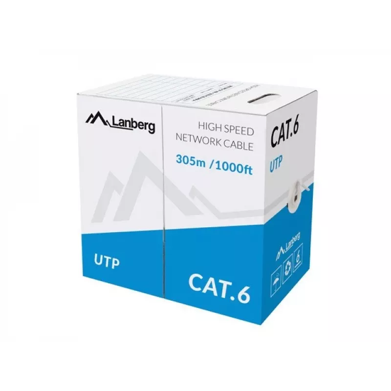 LANBERG netwerkkabel Cat6 U/UTP LCU6-11CU-0305-S, 305 m, 23 AWG, grijs, HDPE-mantel