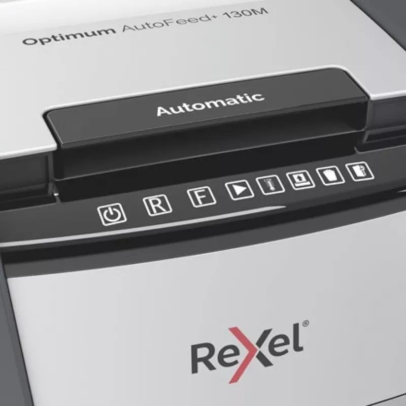 Rexel Optimum AutoFeed+ 130M papiervernietiger, microsnede 2 x 15 mm, P-5, 130 vel, opvangbak 44 l