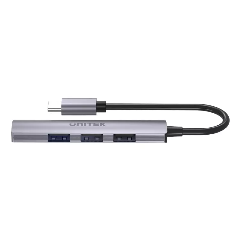 USB-C-hub Unitek H1208B — 1x USB-A 5 Gbit/s, 3x USB-A 2.0, USB-C-host, aluminium behuizing, 0,20 m kabel