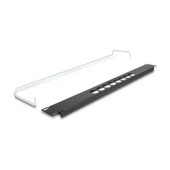 DeLOCK 67060 19-inch D-type patchpanel met trekontlasting, 8 poorten gecentreerd, 1HE, zwart