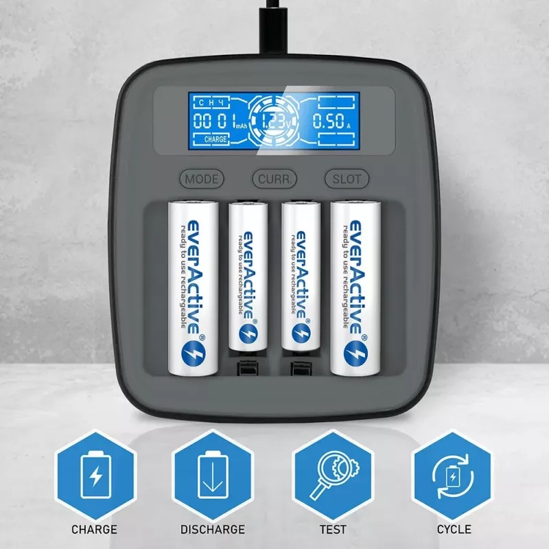 everActive NC-1000M V2 batterijlader, Ni-MH, 4 sleuven AA/AAA, USB-C, zwart