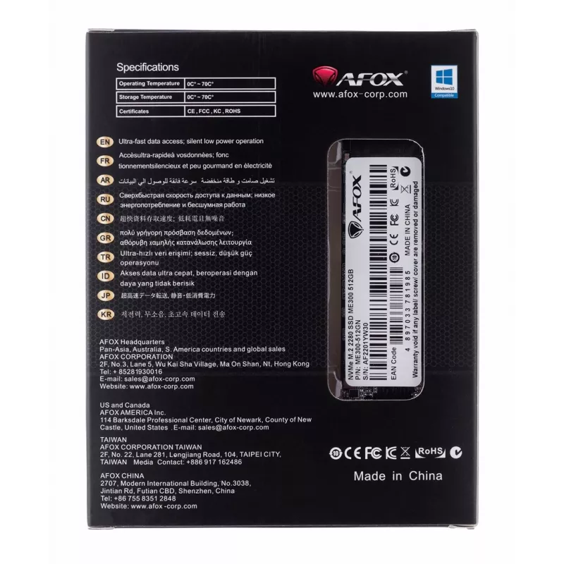 AFOX ME300-512GN SSD-schijf M.2 2280 512 GB PCIe 3.0 NVMe TLC