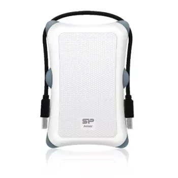 Harde-schijfbehuizing Silicon Power Armor A30 — 2,5 inch, enkele bay, USB 3.2 Gen 1, wit, kunststof/rubber