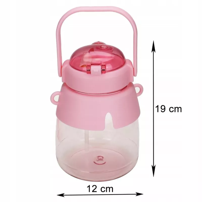 Drinkfles Extralink schoolfles met rietje en draagband 1 L roze