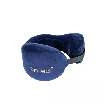 Reis-nekpijnkussen Qmed DRQE3J1CDXUXP — gecontourneerd ergonomisch PU-schuim, 240×230×125 mm, dichtheid 45 kg/m³, granaatrood