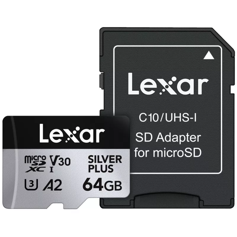 MicroSD-kaart Lexar 64 GB UHS-I klasse 3 SILVER PLUS