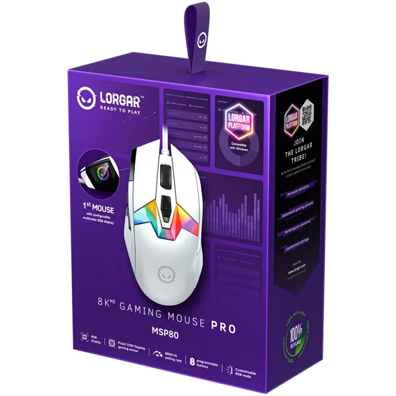 Gaming-muis LORGAR MSP80 8000 Hz bekabeld