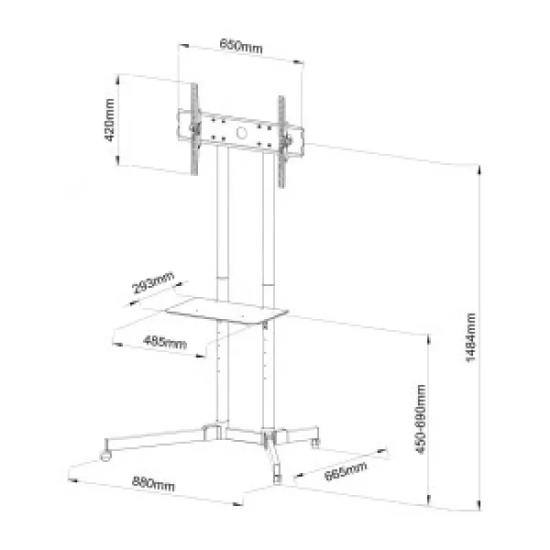 ART STO S-08A mobiele tv-wagen met beugel voor 30-65 inch schermen, max. 60 kg