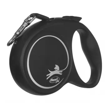 Flexi Black Design M, rollijn met band, 5 m, voor middelgrote honden (10–25 kg), max. belasting 20 kg
