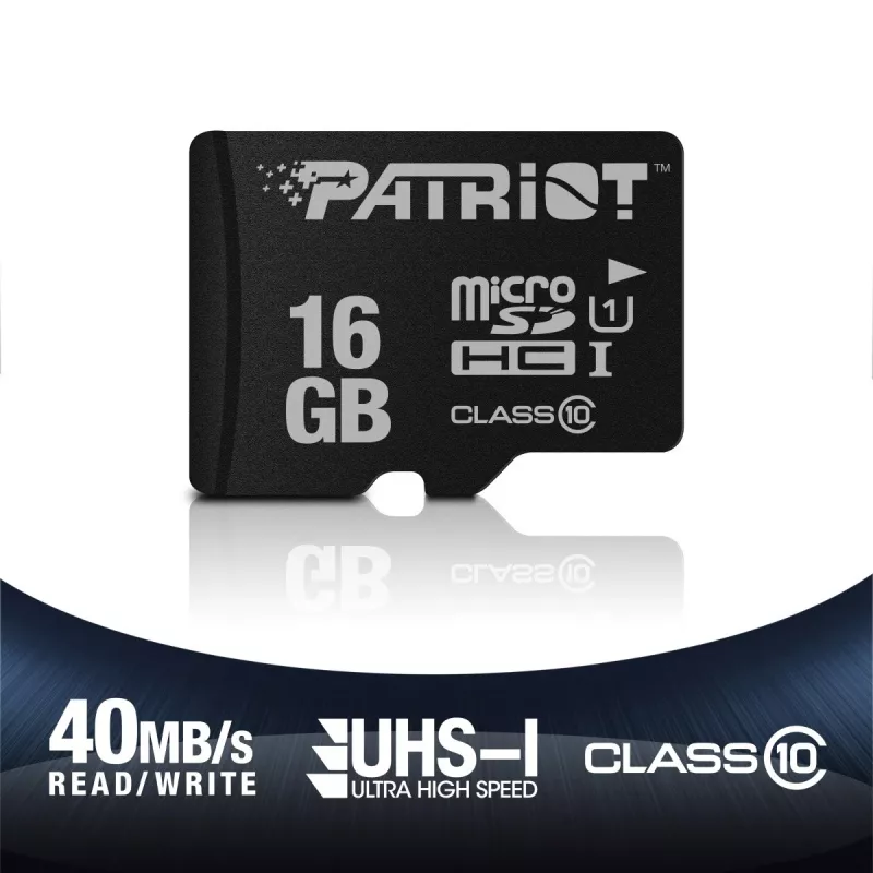 MicroSDHC-geheugenkaart PATRIOT PSF16GMDC10 — 16 GB, Class 10, UHS-I (U1), 80 MB/s, zwart