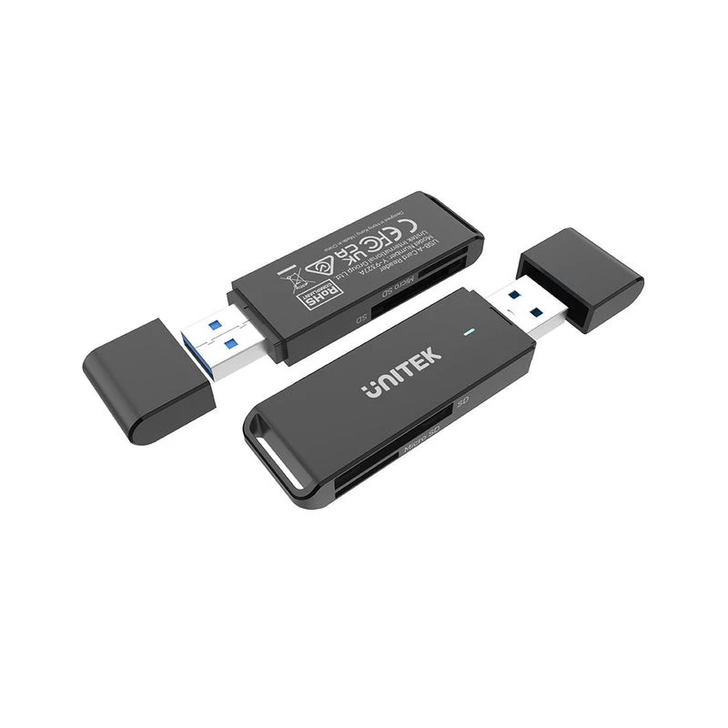 Kaartlezer Unitek Y-9327A USB 3.2 Gen 1 Type-A — MicroSD/SD, 2 sleuven, 5000 Mbit/s, zwart