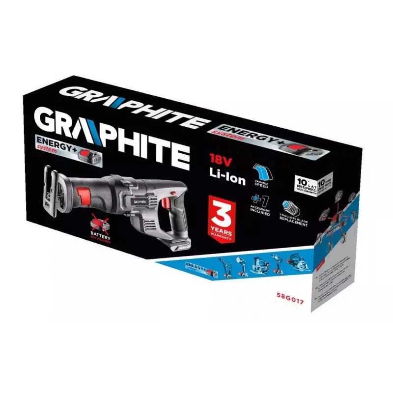 Graphite draadloze Energy+ 18V Li-Ion-sabelzaag, zonder accupack