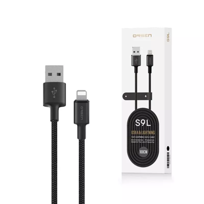 USB-A naar Lightning-kabel Orsen S9L 1 m 2,1A — zwart