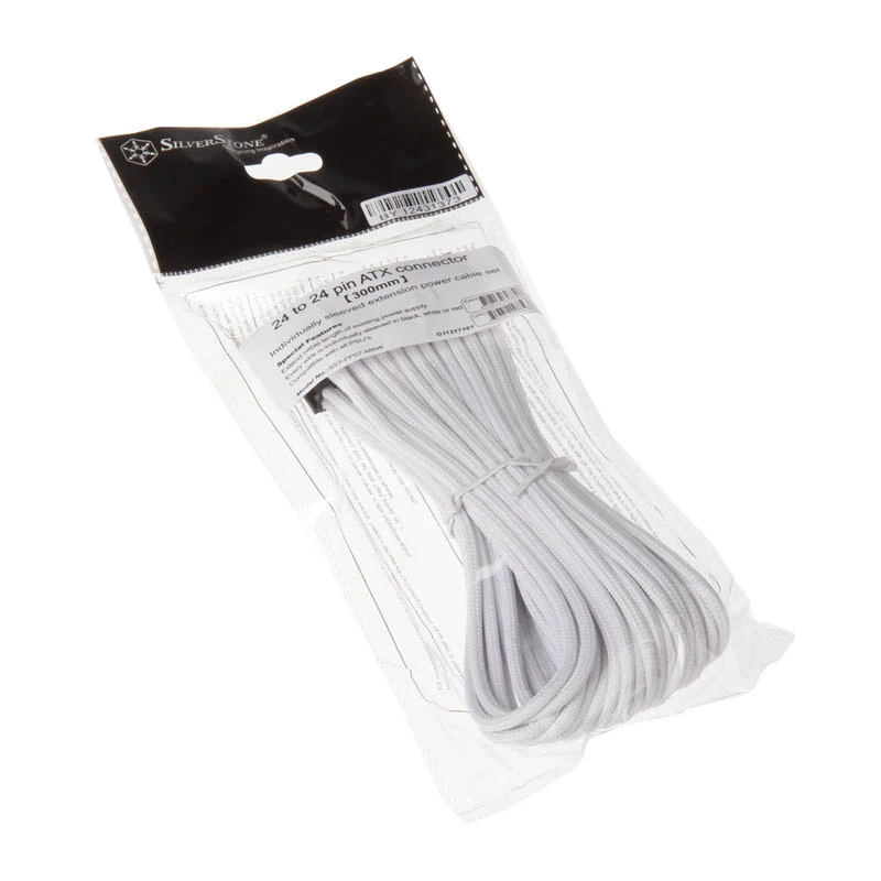 SilverStone PP07-MBW - stroomverlengkabel - ATX, 24-polig (M) - ATX, 24-polig (V) - 30cm - wit (SST-PP07-MBW)