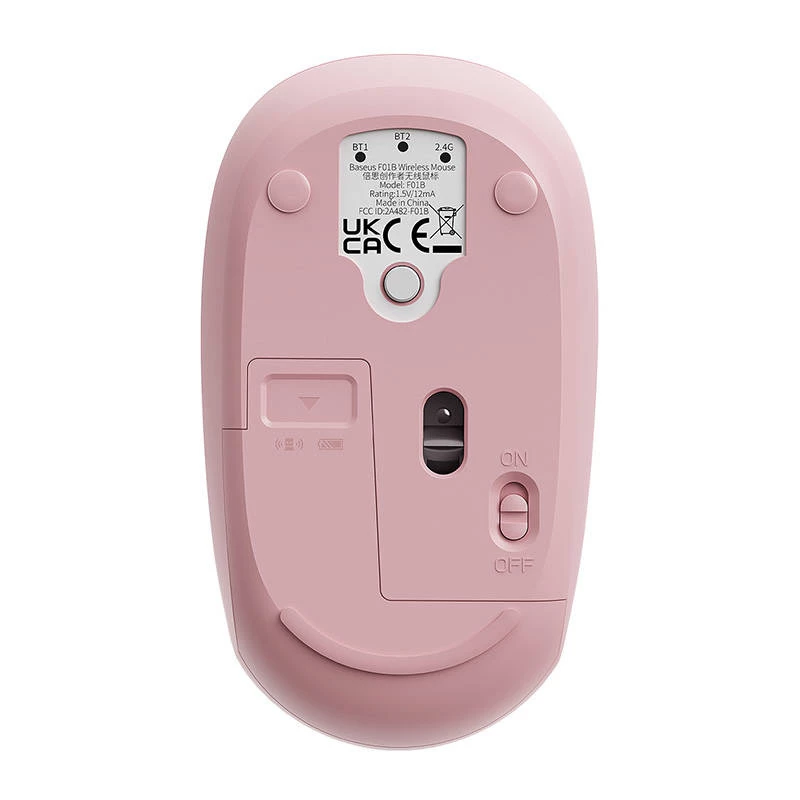 Draadloze muis Baseus F01B tri-mode 2.4G BT5.0 1600 DPI (roze)