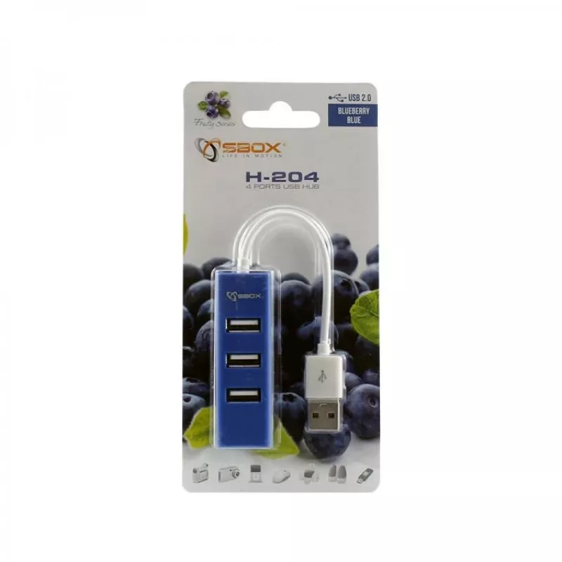 Sbox H-204 USB 4-poorts USB-hub bosbesblauw