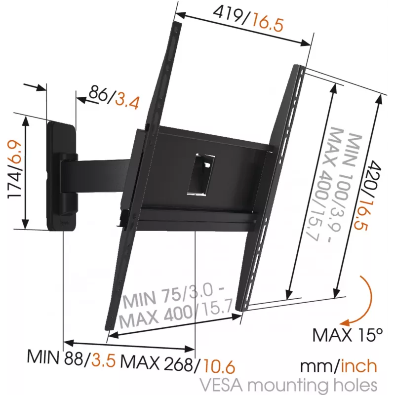 Vogels | Wandsteun | MA3030-A1 | Volledig beweegbaar | 32-65 | Max. draagvermogen 25 kg | Zwart