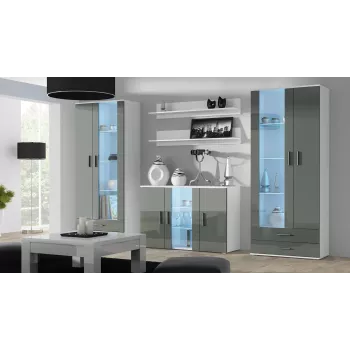 Sideboard cama meble SOHO S7, 120 cm, wit/grijs hoogglans, 3 deuren, 4 legplanken