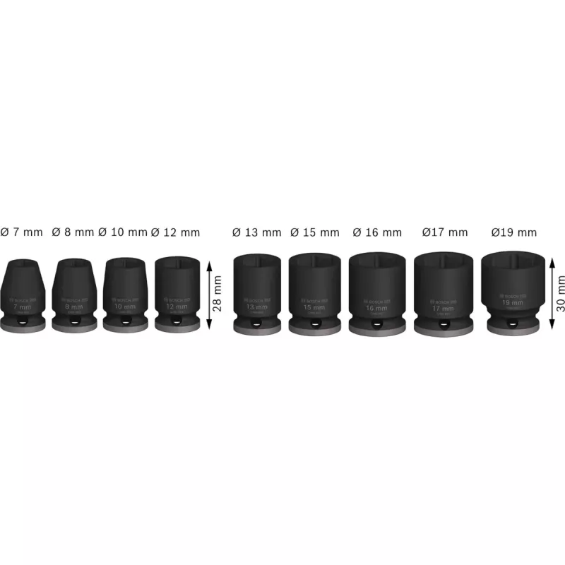Slagschroevendraaier-dopsleutelset Bosch 3/8 inch, 9-delig, zwart, standaard