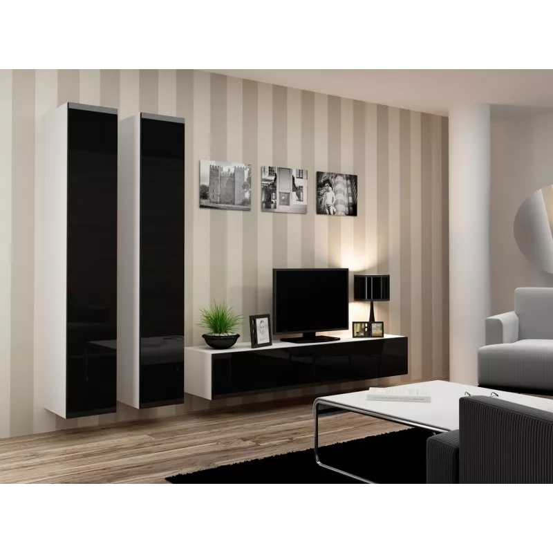 Cama woonkamerkastenset VIGO 4 wit/zwart glanzend