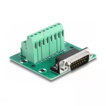 DeLOCK D-Sub 15-polig stekker naar rijklem voor DIN-rail 58 mm x 61 mm x 30 mm