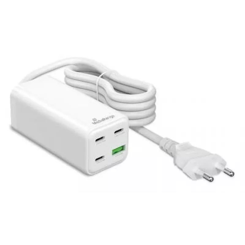MediaRange MRMA124 mobiele oplader 100W AC, 3x USB-C, 100–240V ingang, 1,5 m kabel, wit