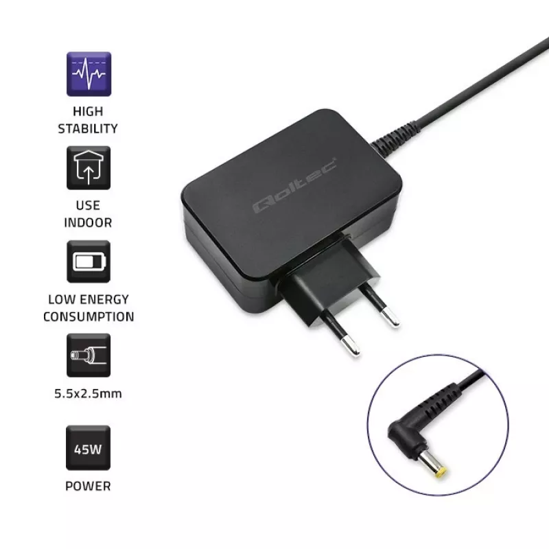 Oplader QOLTEC 52407 voor Toshiba Ultrabook 45W 19V 2,37A voeding