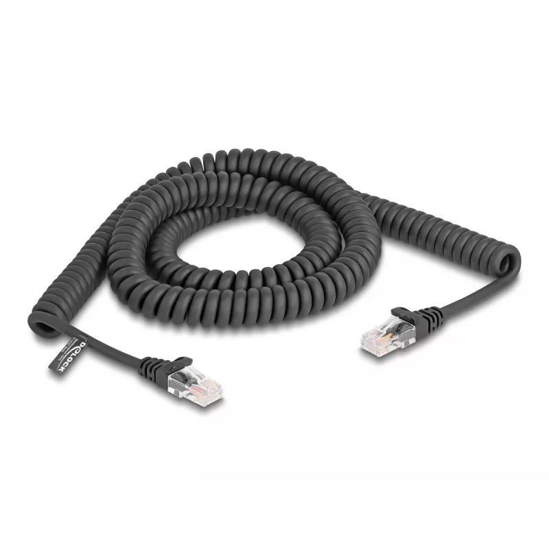 DeLOCK RJ45-spiraalkabel stekker naar stekker Cat.5e 3 m zwart