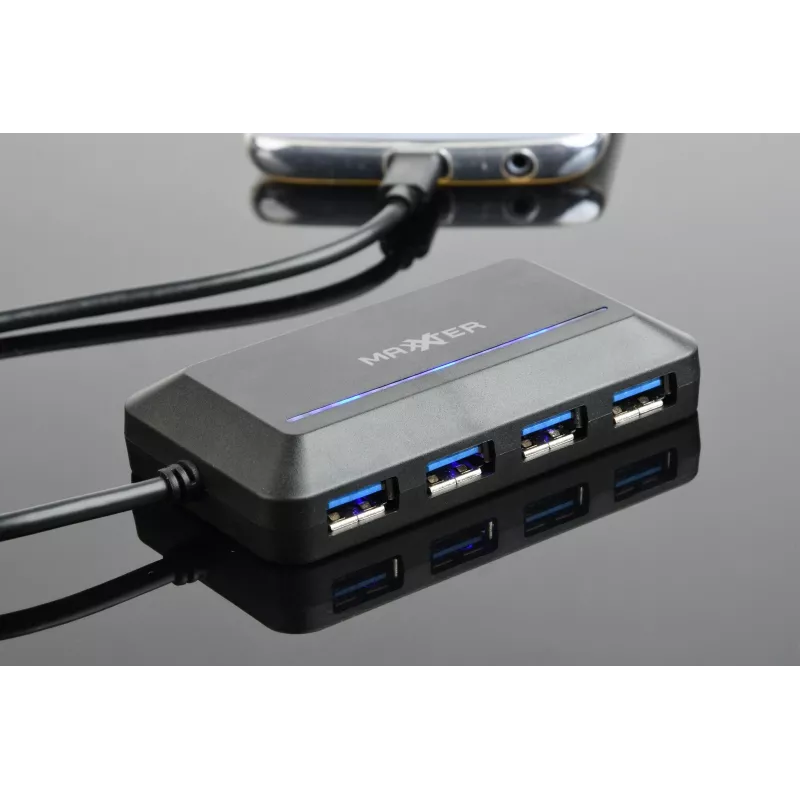 USB-hub GEMBIRD ACT-HUB3C-4P — USB 3.2 Gen 1 Type-A host naar 4 × USB 3.2 Gen 1 Type-C, 5000 Mbit/s, zwart