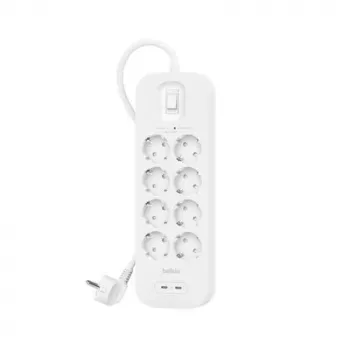 Stekkerdoos Belkin SRB004VF2M-V2 — 8 stopcontacten, 2 USB-C-aansluitingen, overspanningsbeveiliging