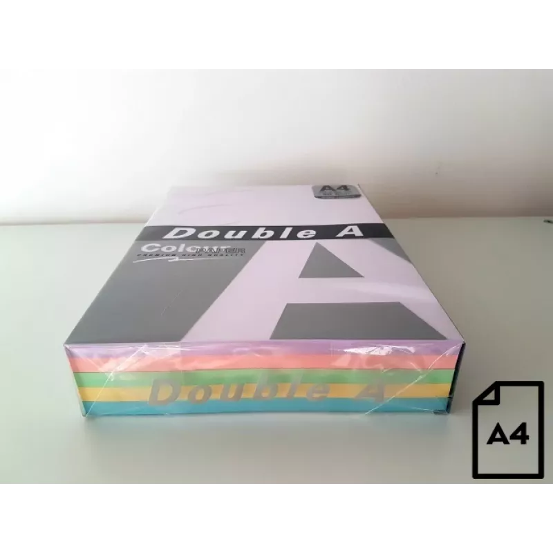 Kleurig papier Double A, 80 g/m², A4, 100 vel, Rainbow 3, 5 kleuren