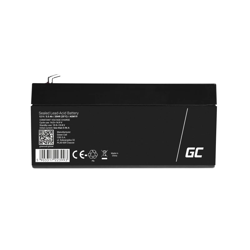 Green Cell AGM19 UPS-batterij lood-vlies 12 V 3,3 Ah