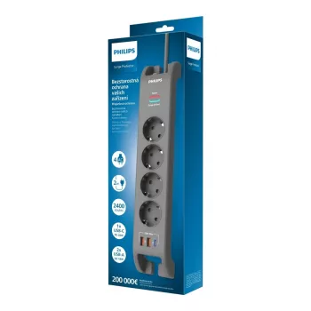 Stekkerdoos overspanningsbeveiliging Philips 4-voudig 2 m kabel 3×US
