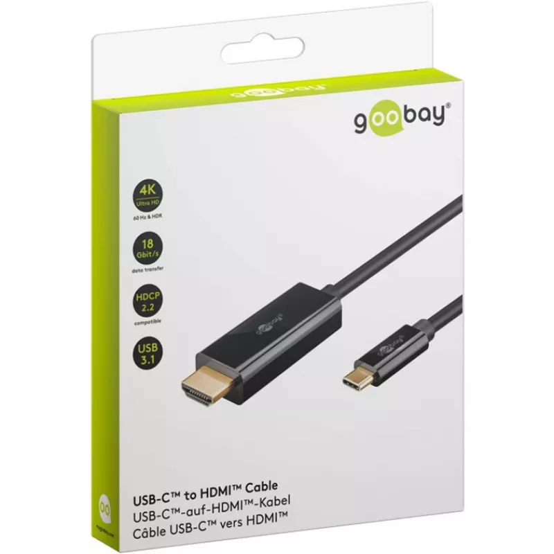 Goobay USB-C-naar-HDMI-kabel 4K met 60 Hz 2 m zwart – stekker > HDMI (75697)