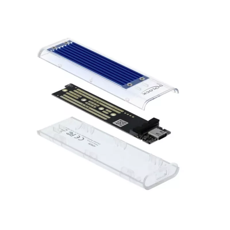 SSD-behuizing DeLOCK 42620 externe behuizing voor M.2 NVMe PCIe SSD met USB Type-C-bus, transparant