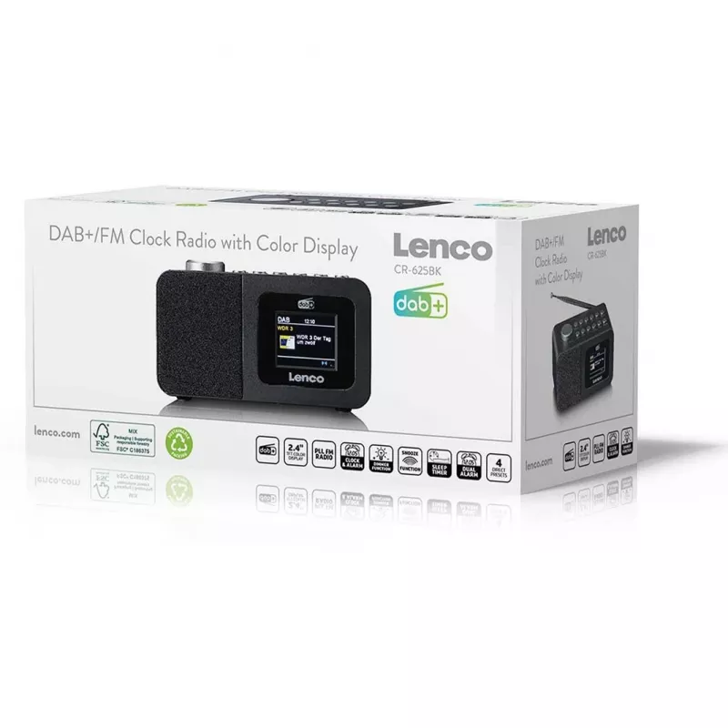 Lenco CR-625BK DAB+/FM-wekkerradio met Bluetooth en draadloos opladen, zwart