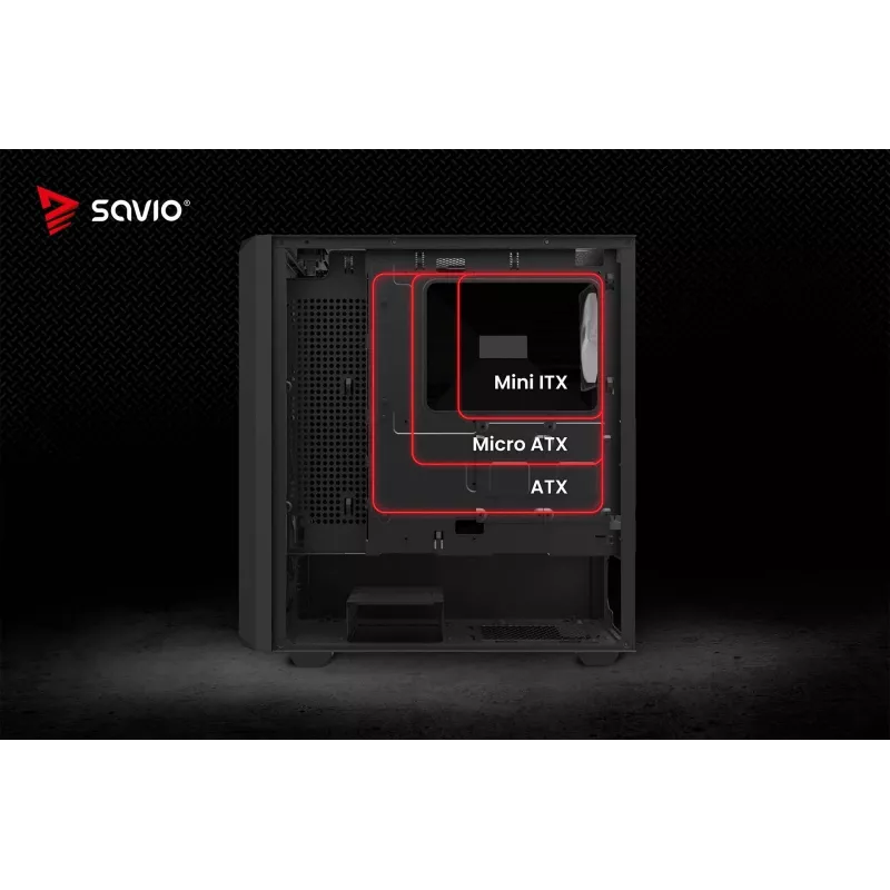 Savio Noctis Glass RGB Cube pc-behuizing, ATX/Micro-ATX/Mini-ITX, voorkant van gehard glas, RGB-fans, zwart
