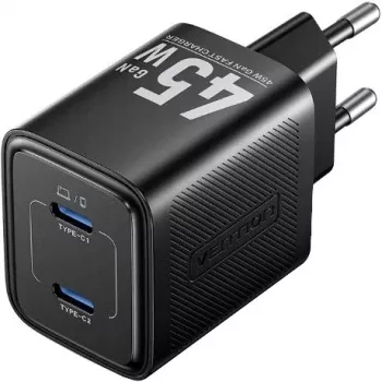 Vention FEFB0-EU 45W indoor AC-snellader 2× USB-C — voor smartphone, laptop, tablet, smartwatch, koptelefoon (zwart)