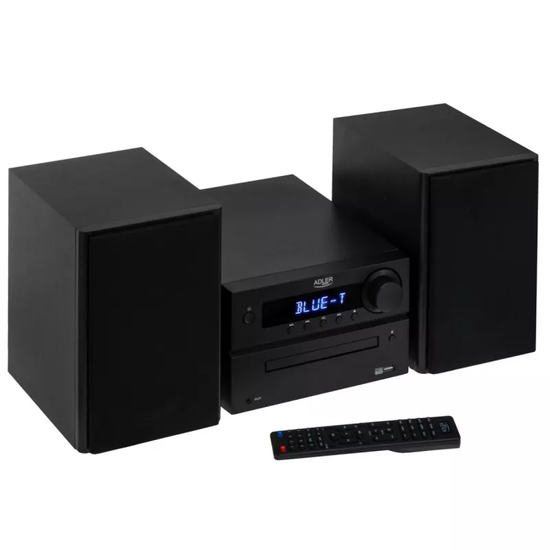 Mini hifi-stereosysteem Adler AD 1917 — Bluetooth V5.3, cd/usb/mp3, 2×25 W RMS, FM-tuner, 4-bands equalizer, AUX, zwart