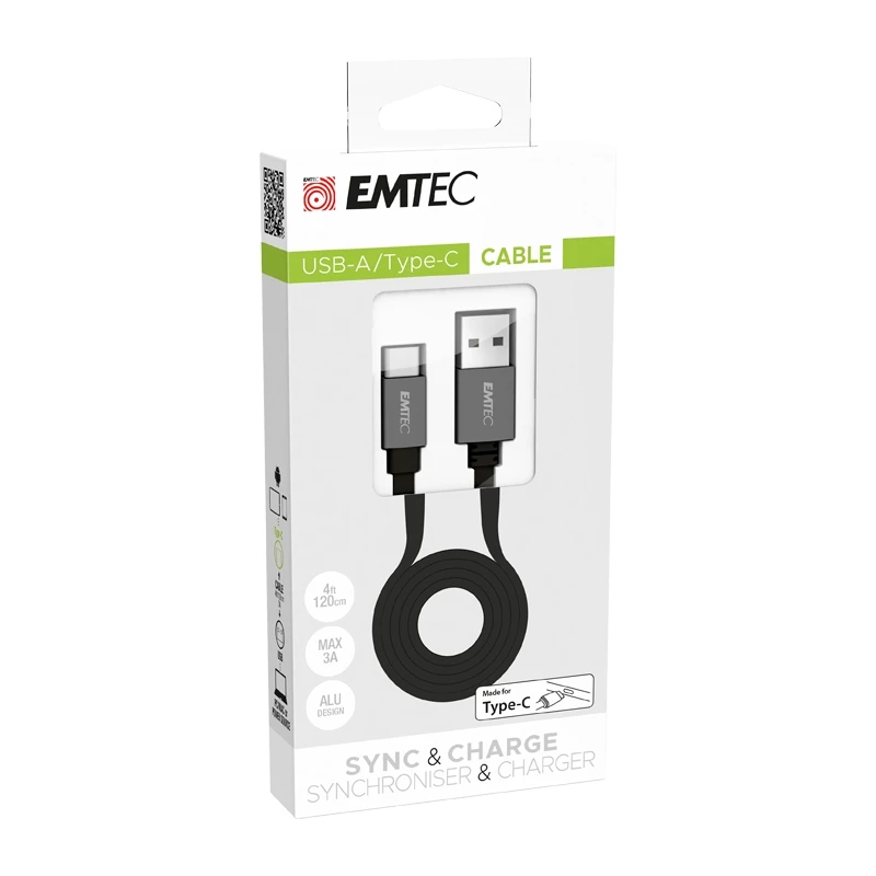 USB-kabel Emtec T700C 1,2 m USB A naar USB C zwart
